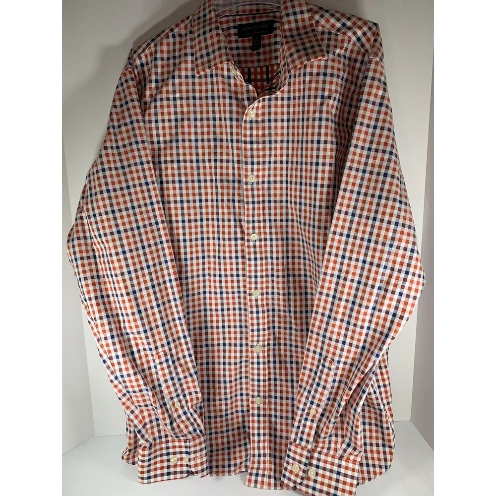 Men's Button Down Up Shirt‎ Long Sleeve Banana Republic Plaid checker Size Large